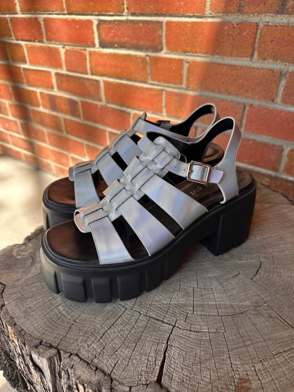 Madden Girl Iridescent Silver Chunky Platform Sandals